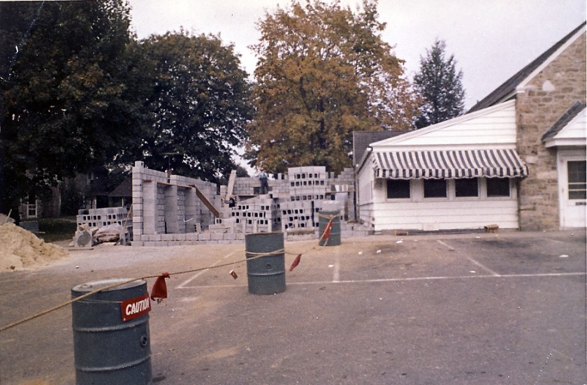 Cinderblock walls form the new exterior wall in 1967.