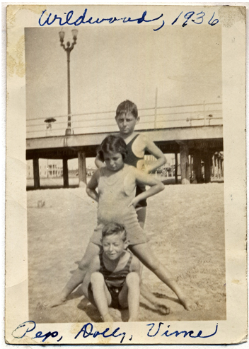 Pep (top), sister Dolly, and friend, Vince, in Wildwood NJ 1936